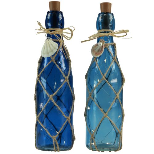 Bouteille en verre bouteilles bleu maritime avec LED H28cm 2pcs