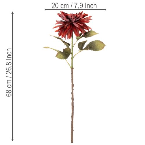 Dahlia artificielle rouge à longue tige 68 cm | Floristik24.fr