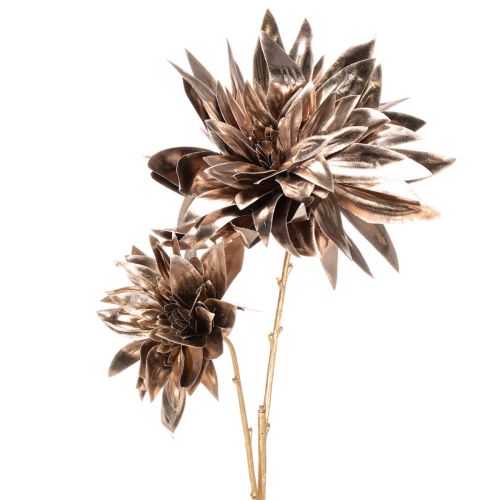 Fleur artificielle Dahlia tige longue 75 cm fleurs métalliques champagne