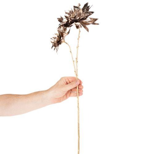 Fleur artificielle Dahlia tige longue 75 cm fleurs métalliques champagne | Floristik24.fr