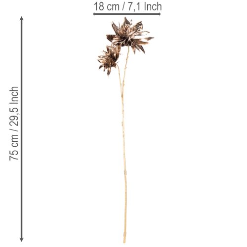 Fleur artificielle Dahlia tige longue 75 cm fleurs métalliques champagne | Floristik24.fr