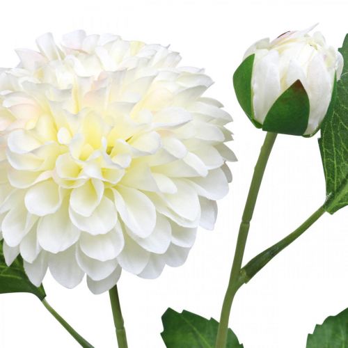 Article Dahlia fleurs artificielles vert crème 2 fleurs 60cm