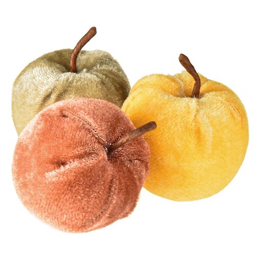 Pommes décoratives en tissu velours pomme marron jaune Ø5cm H6cm 12 pcs