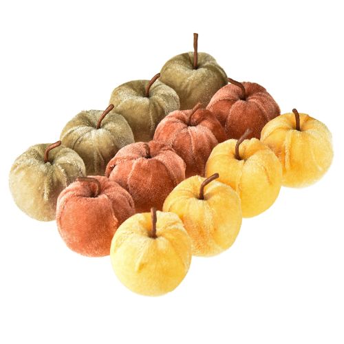 Article Pommes décoratives en tissu velours pomme marron jaune Ø5cm H6cm 12 pcs