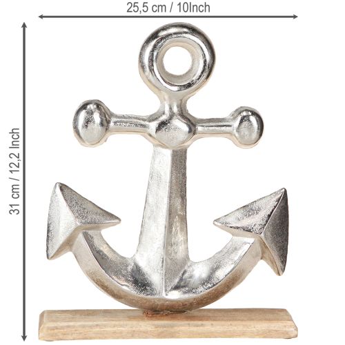 Article Ancre décorative en métal et bois en argent naturel 25,5 x 5,5 x 31 cm