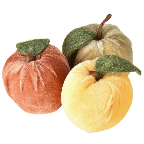 Pomme décorative en velours avec feuille marron jaune Ø7,5 cm H9 cm 9 pièces