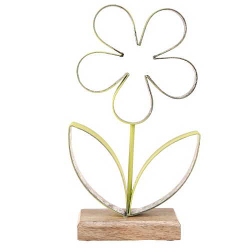 Article Support décoratif pied fleur métal vert argent H29cm