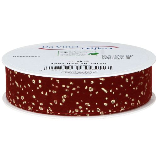 Article Ruban décoratif rouge foncé moucheté doré 15 mm 20 m
