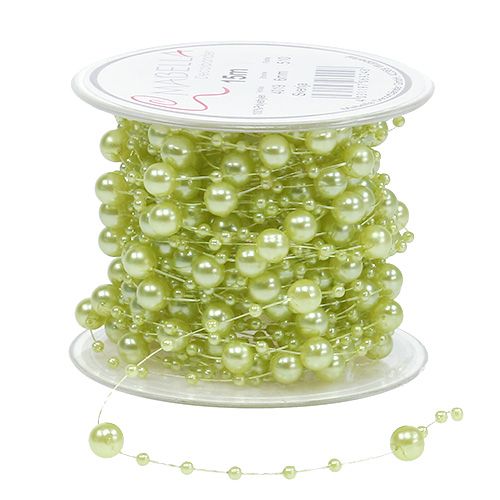 Floristik24 Ruban déco avec perles vert clair 6mm 15m