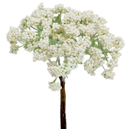 Branche de baies décoratives blanches 24 cm 5 p.