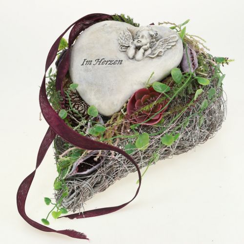 Floristik24 Coeur avec rose gris 16,5cm x 10cm 2 pcs