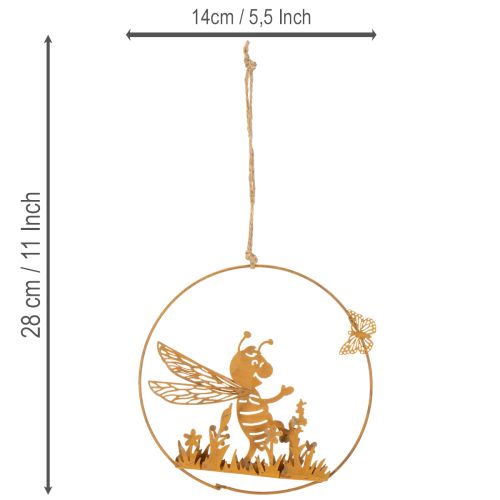 Abeille décorative en métal, finition rouille, décoration de jardin à suspendre, Ø14 cm, lot de 4 | Floristik24.fr
