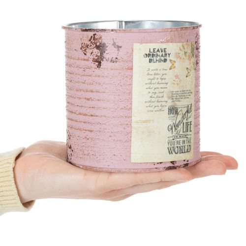 Boîte décorative en métal, rose antique, pour planter, Ø11cm H10,5cm | Floristik24.fr