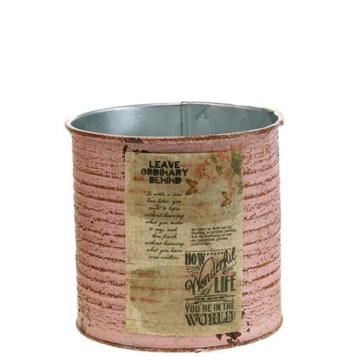 Pot de fleurs boîte décorative ronde vieux rose jardinière  en métal Ø8cm H7.5cm-03874