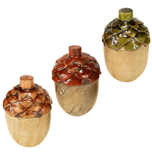 Glands décoratifs décoration de table en bois vert orange rouge H10cm 3 pièces