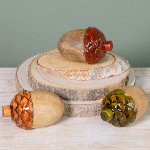 Article Glands décoratifs décoration de table en bois vert orange rouge H10cm 3 pièces