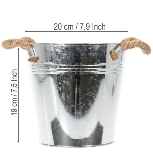 Cache-pot en métal avec poignées en corde Ø20 cm | Floristik24.fr