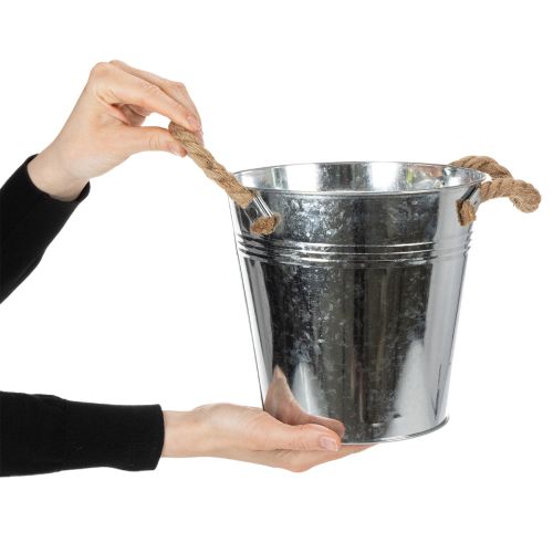 Cache-pot en métal avec poignées en corde Ø20 cm | Floristik24.fr
