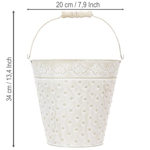 Seau décoratif blanchi à la chaux, avec anse, Ø 20,5 cm, pot de fleurs décoratif en métal | Floristik24.fr