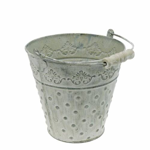 Floristik24 Pot de fleurs décoratif à pois en métal vert Ø15.5cm blanchi à la chaux