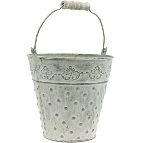 Article Seau décoratif métal blanchi jardinière Ø18.5cm décoration pointillé métal