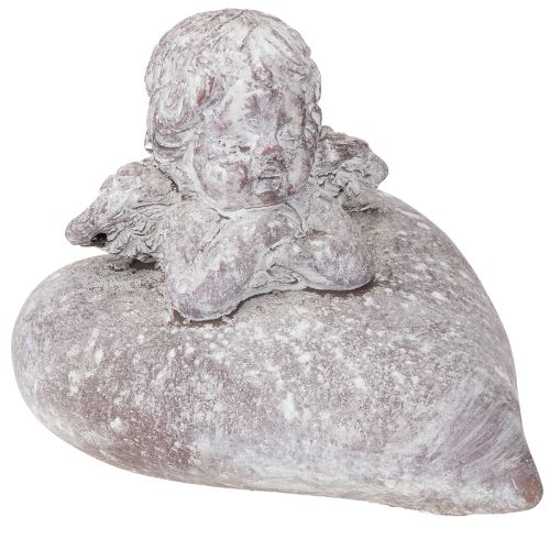 Figurine décorative d&#39;ange sur un cœur en pierre moulée 15×13,5×12cm