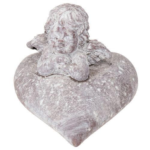 Article Figurine décorative d'ange sur un cœur en pierre moulée 15×13,5×12cm