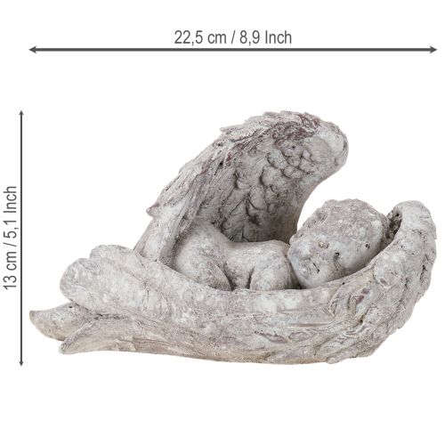 Article Ange décoratif endormi avec des ailes, figurine d'ange tombale 22,5 cm