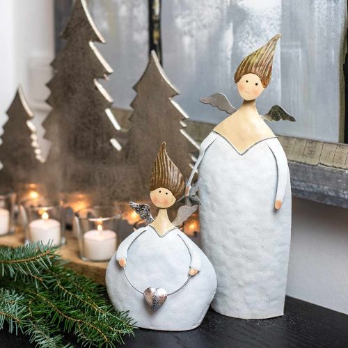 Floristik24 Trio d'anges déco métal blanc pailleté Ø10 / 11,5 / 7cm H28,5 / 18 / 21cm 3pcs