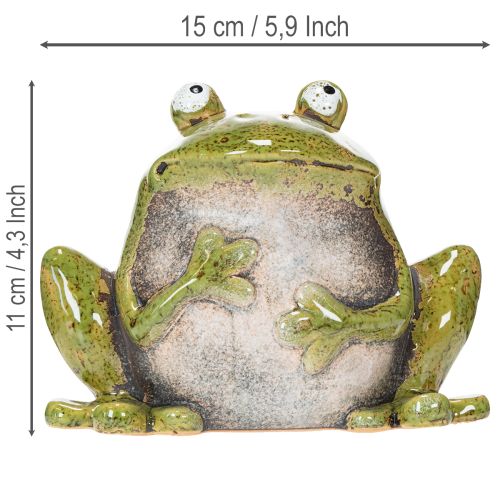 Figurine décorative en céramique grenouille vert brun vintage 15,5 cm | Floristik24.fr