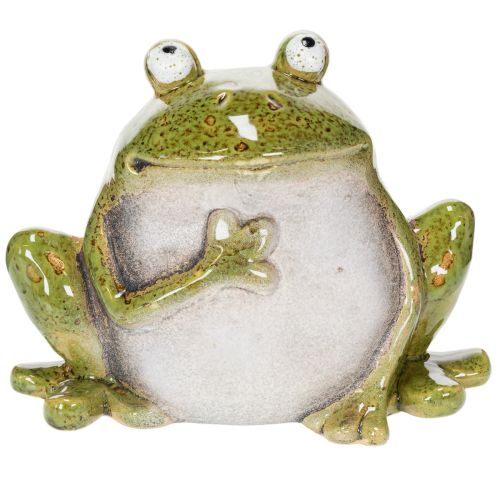 Figurine décorative en céramique grenouille vert brun vintage 15,5 cm | Floristik24.fr