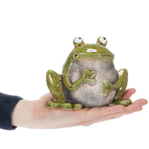 Figurine décorative en céramique grenouille vert brun vintage 15,5 cm | Floristik24.fr