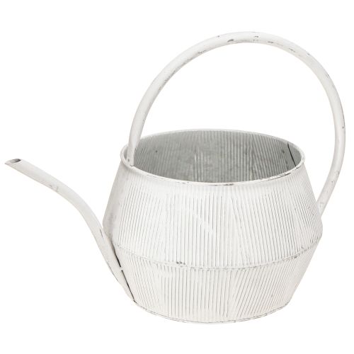 Article Arrosoir décoratif métal blanc décor vintage rainuré Ø25cm