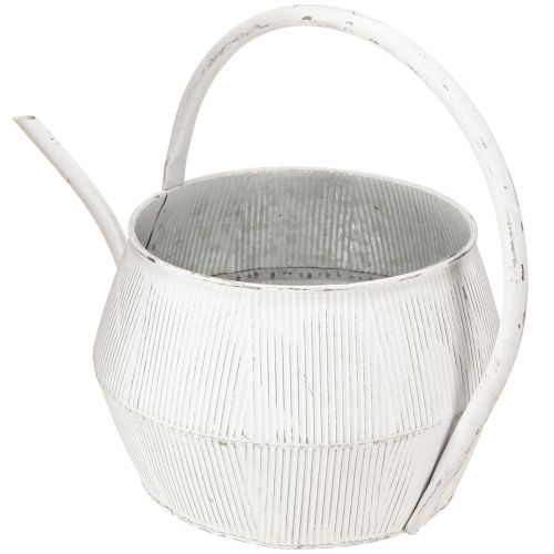 Article Arrosoir décoratif métal blanc décor vintage rainuré Ø25cm