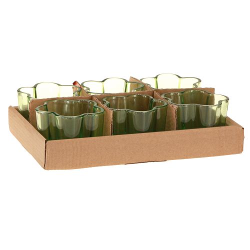 Article Photophore décoratif en verre en forme de fleur vert Ø7,5cm H6cm 6pcs