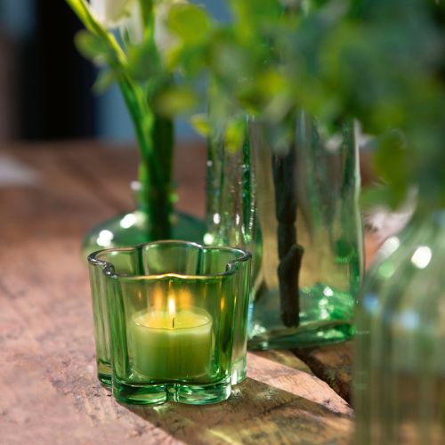 Photophore décoratif en verre en forme de fleur vert Ø7,5cm H6cm 6pcs
