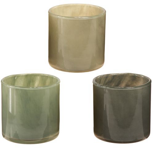 Floristik24 Jardinière décorative en verre vert gris clair gris H10cm 3 pcs