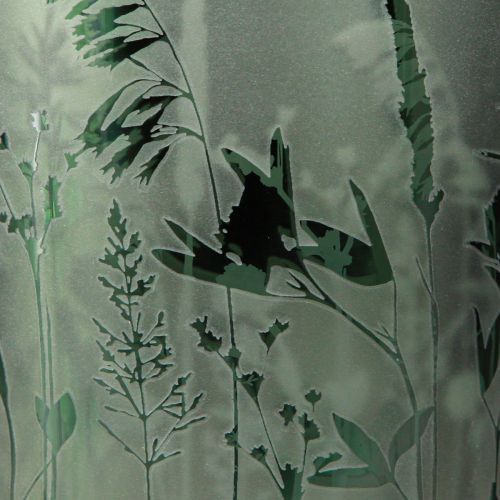 Article Lanterne décorative en verre vert blanc motif prairie H12,5cm 2 pièces