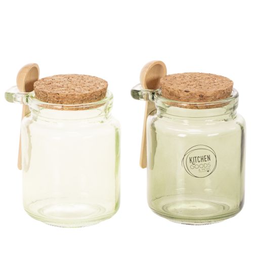 Verre décoratif avec couvercle en liège et cuillère, vert, Ø7cm, H10cm, 2 pièces acheter | Floristik24.fr