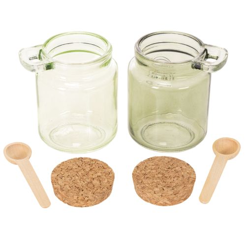 Verre décoratif avec couvercle en liège et cuillère, vert, Ø7cm, H10cm, 2 pièces | Floristik24.fr