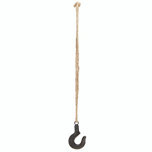 Article Crochet décoratif en métal noir avec cordon en jute H54cm