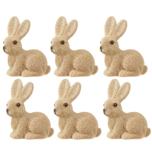 Article Lapins de Pâques décoratifs floqués assis – 2e choix – Printemps 10 cm 6 pièces