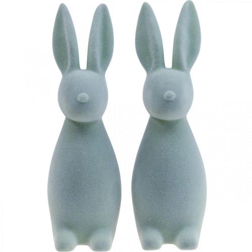 Article Lapin de Pâques décoratif floqué – 2e choix – Gris-vert H 29,5 cm 2 pièces