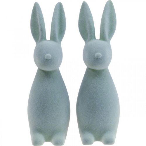 Floristik24 Déco Lapin Déco Lapin de Pâques Floqué Gris-Vert H29.5cm 2pcs