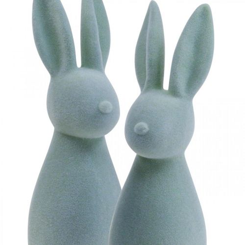 Floristik24 Déco Lapin Déco Lapin de Pâques Floqué Gris-Vert H29.5cm 2pcs