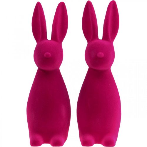 Article Lapin de Pâques décoratif, rose floqué, 29,5 cm de haut, lot de 2