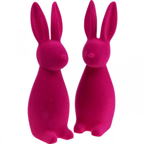 Floristik24 Déco Lapin Déco Lapin de Pâques Floqué Rose H29.5cm 2pcs