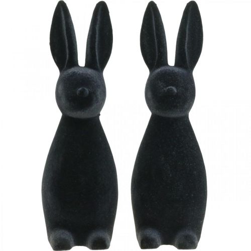 Article Lapin décoratif noir – 2e choix – Lapin de Pâques décoratif floqué H 29,5 cm, 2 pièces