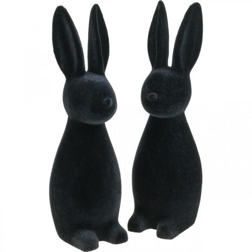 Lapin décoratif noir – 2e choix – Lapin de Pâques décoratif floqué H 29,5 cm, 2 pièces