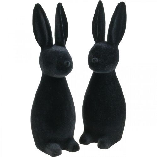 Article Lapin déco lapin de Pâques déco noir floqué H29.5cm 2pcs